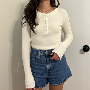Forever 21 White Waffle Henley Top
